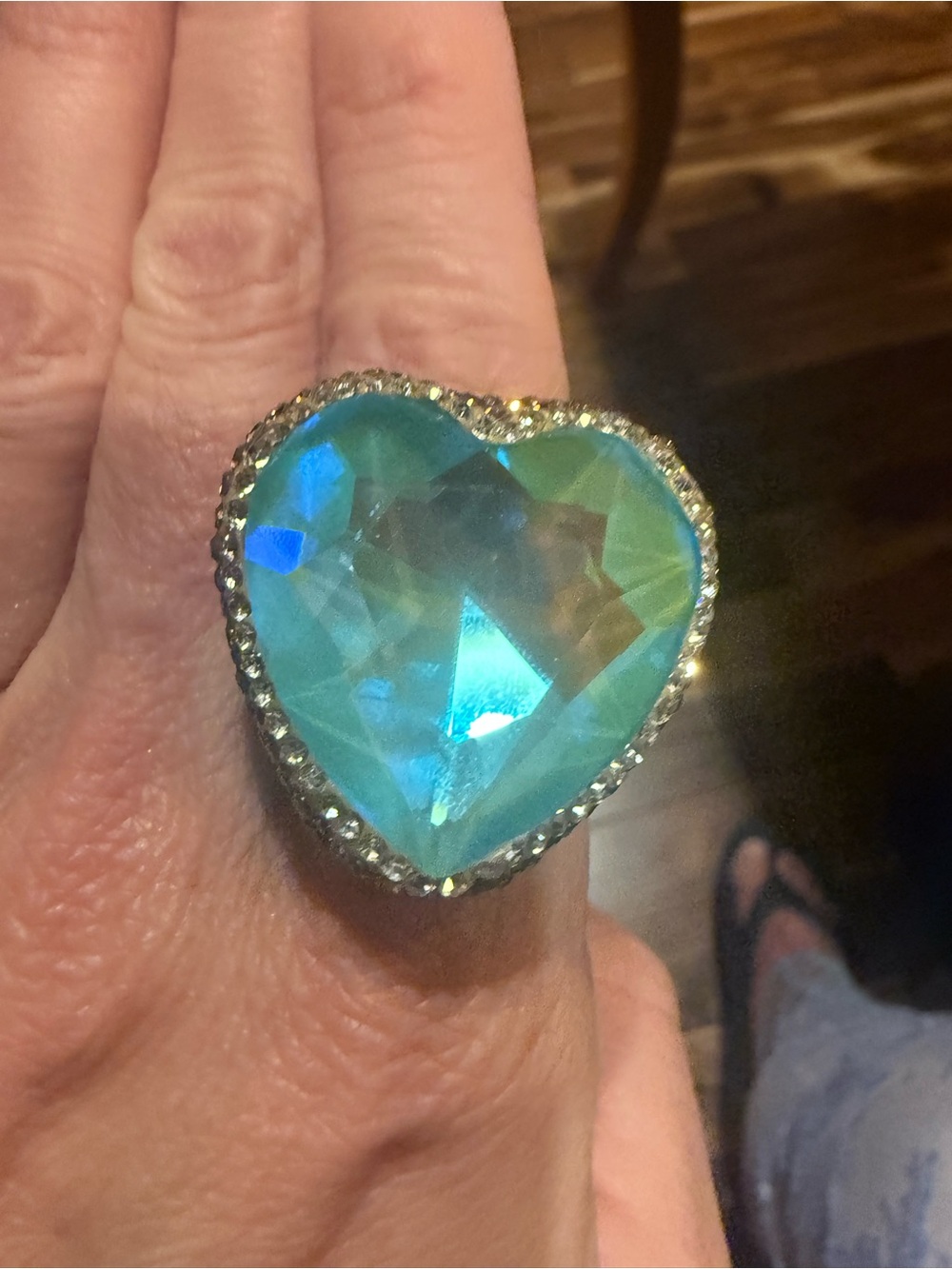 New Heart-Shaped Aqua Crystal Ring - Blue Statement fully adjustable GEMSTONE